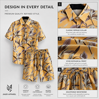 Ensemble Hawaïen Personnalisé pour Homme : Chemise à Manches Courtes Imprimé Feuilles Tropicales et Short Assorti – Idéal pour les Vacances d'Été à la Plage