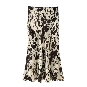 TAOP&ZA Spring New 2024 Women's High Waist Fishtail Skirt Animal Print Satin Texture Midi Skirt 6929402