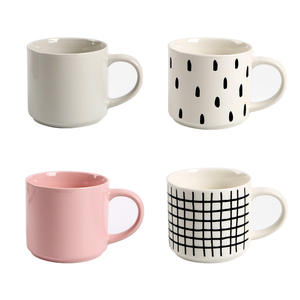 Ceramic <b>Mug</b> 401-500ml Large Capacity White Grid Dot Pattern Home Use Coffee Milk Cup <b>Stackable</b> Hand Painted - Product Image 1