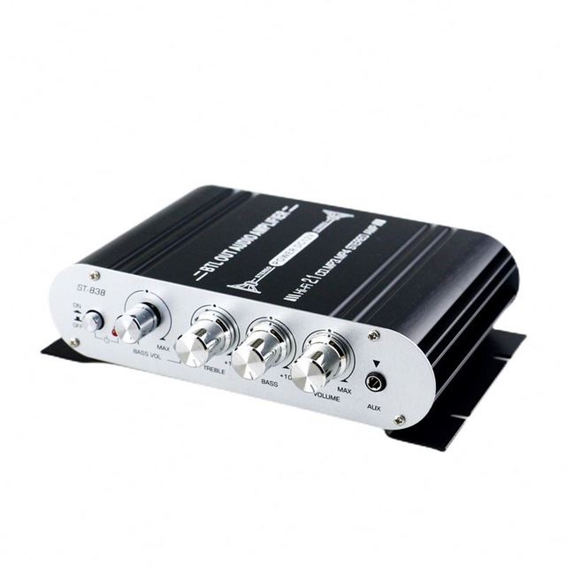 ST-838 Mini HiFi 2.1 Channel Power Amplifier Subwoofer Amp Home Desktop/Car/Marine Stereo Audio Amp for Speakers 20WX2+40W