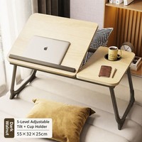 Table portable pliable réglable en hauteur pour ordinateur portable, bureau en bois pour lit, support d'ordinateur pour bureau, maison, chambre, étude, travail