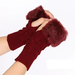 Gants <span class=keywords><strong>sans</strong></span> <span class=keywords><strong>doigts</strong></span> en tricot doux avec bordure en fausse fourrure, mitaines thermiques demi-<span class=keywords><strong>doigts</strong></span> pour femmes, accessoires de mode d'hiver, fournisseur de chapeaux - Product Image 4