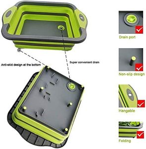 NOVISON Multifunctional Home Kitchen Collapsible <b>BBQ</b> Prep Tub Green Water Colander Basket Folding Plastic Cutting Board - Product Image 3