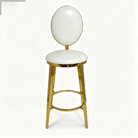 Tabouret de bar de mariage en acier inoxydable doré, dossier ovale solide, coussin en cuir blanc, chaise haute pour événements