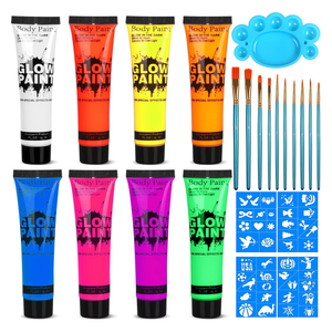 8 couleurs UV Glow Non-Toxic <span class=keywords><strong>Gouache</strong></span> Paint Set Fluorescent Body Paint pour Cosplay & Blacklight Body Painting Supplies avec papier - Product Image 6