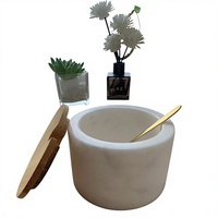 Ensemble de 2 salières en bambou marbré 400 ml, blanc et noir, récipients à épices avec couvercle, grande capacité, durables, préservation de la fraîcheur, cuisine