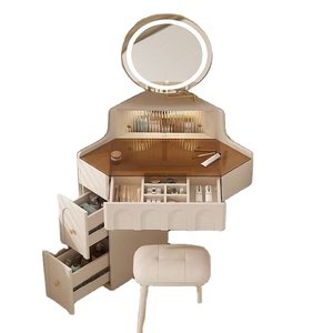 Solid Wood Panel Cream Wind Design <strong>Small</strong> Apartment <strong>Corner</strong> Dresser Bedroom Makeup <strong>Table</strong> Mirror Integrated Bedside <strong>Table</strong> Made - Product Image 2