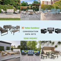 Conjunto de Sofás Modernos para Exteriores con Estructura de Aluminio y Detalles de Cuerda, Impermeables y Duraderos, de 4 Plazas, para Patio y Uso en Hoteles