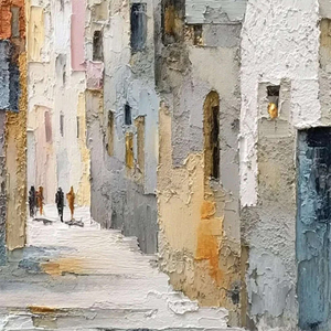 Golden Passage Textured Impasto Canvas Still Life Paintings of a Sunlit European Alleyway Handmade <b>Framed</b> Wall Decorative Arts - Product Image 4