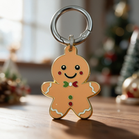 Porte-clés émaillé Bonhomme en pain d'épices couleur or avec dos pailleté, porte-clés métallique personnalisé, cadeau de Noël, lot de cadeaux pour fêtes