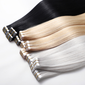 Commercio all'ingrosso di alta qualità 12A vergine russa Remy <span class=keywords><strong>100</strong></span> naturale dei capelli estensioni con nastro adesivo allineato cuticola - Product Image 1