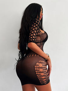 Rétro Femmes Sexy Résille Robe Noir Découpe Transparent Bodystocking Lingerie <span class=keywords><strong>Femme</strong></span> Sexy Crotchless Body Stocking - Product Image 4