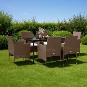 Set da Pranzo da Giardino in Rattan Marrone per 6 Persone, Struttura in Acciaio, Resistente alle Intemperie, Arredamento da Esterno in Stile Contemporaneo - Product Image 2