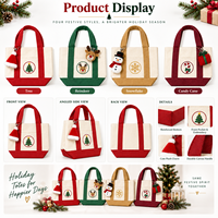 Sac fourre-tout en toile JC BASIC à quatre couleurs, motifs de Noël contrastés (arbre, renne, flocon de neige, canne à sucre), OEM ODM, blocs de couleur