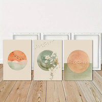 Ensemble de 3 tableaux muraux Japandi HAOWAI OEMODM, impressions abstraites soleil vert sauge, paysage minimaliste aquarelle, art mural zen apaisant
