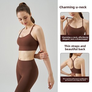 Nuovo <span class=keywords><strong>Reggiseno</strong></span> Sportivo da Donna in Nylon 100% con Spalline Sottili e Design Sexy sulla Schiena, Traspirante e Effetto Nudo, Stile <span class=keywords><strong>Canotta</strong></span> Media per Yoga e Palestra - Product Image 4