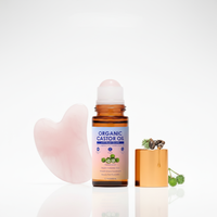 Huile de ricin biologique dorée en roll-on avec quartz rose |   Huile pure à 100% pour la peau, les sourcils et les cils 50ml