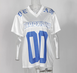 Maglietta da <span class=keywords><strong>donna</strong></span> in Jersey bianco a mezza manica con stampa a scollo a V - Product Image 6