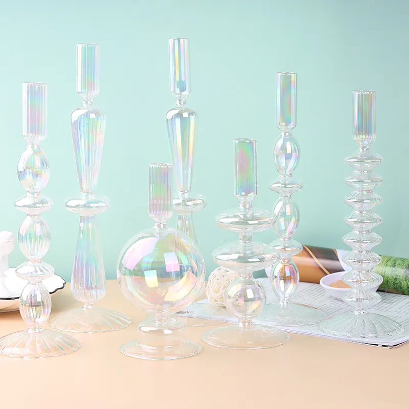 Prezzo di fabbrica a buon mercato candeliere trasparente candeliere in vetro diametro 9cm per la decorazione domestica