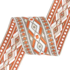 Ruban jacquard en polyester personnalisé ruban de bordure vintage motif diamant floral tissé ruban de bordure jacquard brodé ethnique