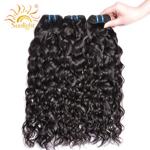 Nước Sóng Bó Với Đóng Cửa Brazil Tóc Dệt Bó Ánh Sáng Mặt Trời Không <span class=keywords><strong>Remy</strong></span> Ren Đóng Cửa Tóc Con Người 4 / 3 Bó Với Đóng Cửa - Product Image 1