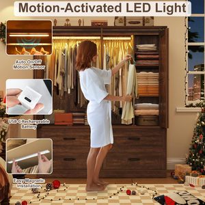 Bande lumineuse LED à détection de mouvement SENYU avec batterie rechargeable USB-C et installation magnétique pour armoire et rangement - Product Image 6