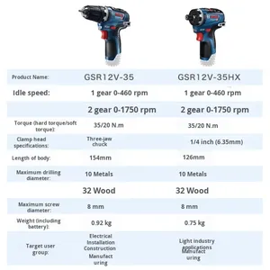 Perceuse-<span class=keywords><strong>visseuse</strong></span> sans fil <span class=keywords><strong>Bosch</strong></span> GSR 12V-35 industrielle à moteur sans balais au lithium - Couple élevé, légère, haute vitesse - Product Image 6