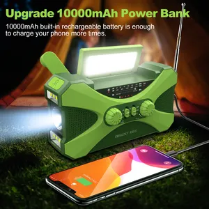 Portable 10000Mah Power Bank Led Flashlight Solar Radio AM FM Emergency Radio Hand Crank Radio