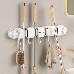 Support mural pour balai Sulij en acier inoxydable, clip multifonctionnel avec crochets pour rangement domestique et salle de bain - Product Image 4