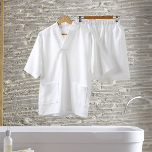 Combinaison de sauna pour femme en pur coton, manches courtes, avec poches, pour spa et bain - Product Image 4