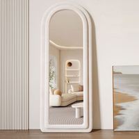 Espejo de cuerpo entero moderno nórdico personalizado con arco, estilo crema, marco de tela suave, decorativo, para sala de estar, de vidrio.