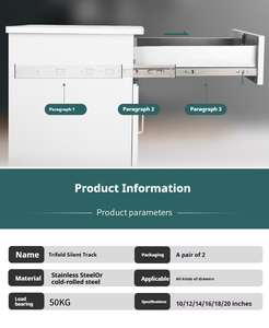 3-Fold Ball bearing Ngăn kéo trượt đường sắt Telescopic kênh undermount mở rộng cho tủ - Product Image 2