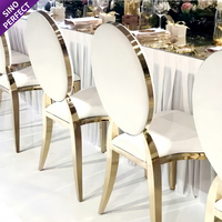 Chaises de salle à manger d'hôtel empilables en acier inoxydable, dossier rond évidé, style français doré, pour événements et mariages - En promotion