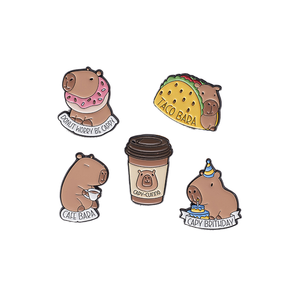 Broche personnalisée en alliage motif capybara mignon, style dessin animé, avec motifs ours, <span class=keywords><strong>tasse</strong></span> de thé au lait et aliments, bijou cadeau pour enfants et amis - Product Image 1
