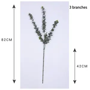 아마존 뜨거운 판매 1 3 5 7 9 가지 흰색 플라스틱 가짜 식물 줄기 가짜 녹지 유칼립투스 줄기 인공 잎과 꽃