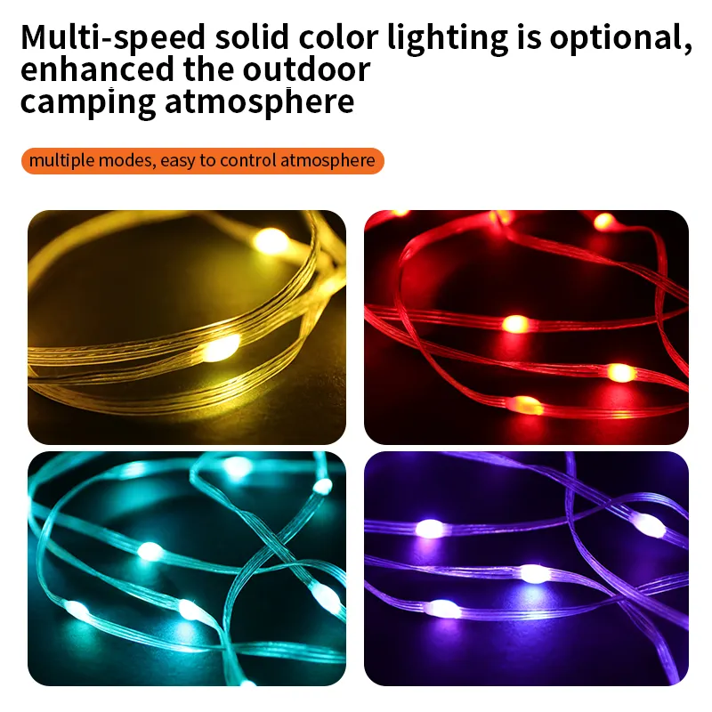 10 Meter wiederaufladbares multifunktionales wasserdichtes Zelt hängendes RGB-Umgebungs-String-Campinglicht