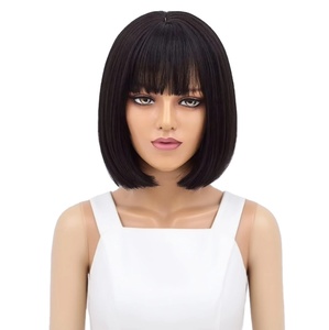 Peluca sintética de Bob corto con <span class=keywords><strong>flequillo</strong></span>, pelo liso negro, hecha a máquina completa, resistente al calor para mujeres, fiesta diaria, moda de Cosplay - Product Image 1