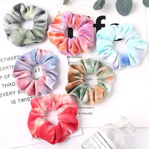 New Women Velvet Scrunchies Tie-dye Hair Ties Girls Ponytail Holder Elastic Hair Accessories