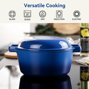 Olla Holandesa de Hierro Fundido 2 en 1, Ollas Esmaltadas con Tapa para Hornear Pan, Cocinar, Guisar, Resistentes y Antiadherentes, con Asas Dobles - Product Image 3