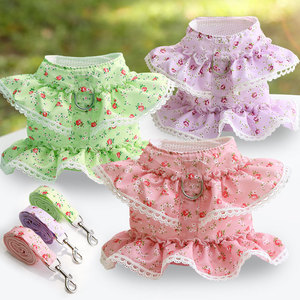 Gugou <b>Dog</b> Cat Harness Floral Print Adjustable Breathable Washable Small Medium Pet Clothes <b>Leash</b> Set - Product Image 1