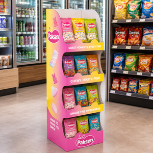 Support portable multi-niveaux en carton ondulé pour snacks en sachet, impression CMYK, installation facile pour présentoirs en magasin - Product Image 3