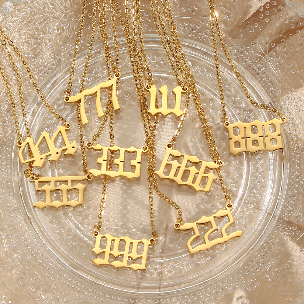 COLORFUL BLING Angel Number Necklace - 111, 222, 333, 444, 555, 666, 777, 888, 999, Stainless Steel Choker For Women