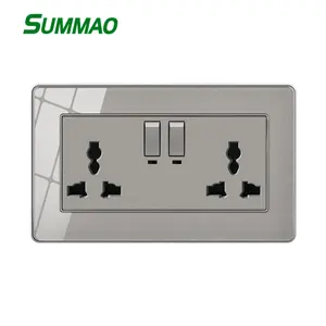 146 Type White Grey Double 13Amp Universal Outlet 3 hole With Indicator Switch Wall Socket