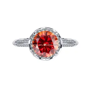 Luxury 2CT Personalized S925 Blue Red Green Pink Yellow Diamond Rose Mosang Diamond Ring For Women Moissanite Diamond