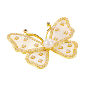 Broche de Perla de Agua Dulce de Lujo de Zhuji, Diseño de Mariposa, Cielo Estrellado, Concha Madre, Flor para el Pecho, para Moda, para Suéteres - Product Image 5