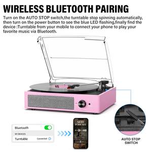 Tourne-disque <span class=keywords><strong>vinyle</strong></span> avec récepteur auxiliaire intégré, 2 haut-parleurs stéréo en plastique, 3 vitesses, 3 tailles, portable, rétro, bois, décoration intérieure - Product Image 3