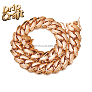 Collier chaîne cubaine en or rose hip-hop, acier inoxydable <span class=keywords><strong>de</strong></span> qualité supérieure/acier titane, style fin, plaqué or véritable - Product Image 6