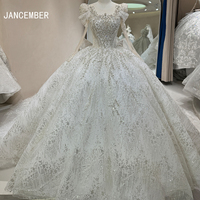 DW0028 Offre Spéciale robes de mariée brodées de luxe robe de bal moderne à manches longues en dentelle élégante pour appliques de cristal de mariée