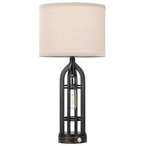 Lámpara de mesa negra moderna con puerto USB y control táctil para dormitorio, sala de estar, diseño de linterna estilo rústico - Product Image 5