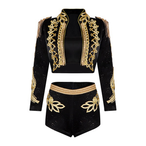 Conjunto de 2 Piezas de Ropa de Baile K-pop Jazz con Borlas <span class=keywords><strong>Militares</strong></span>, Bordado en Negro y Dorado, para Actuaciones en Escenario, para Mujer - Product Image 4